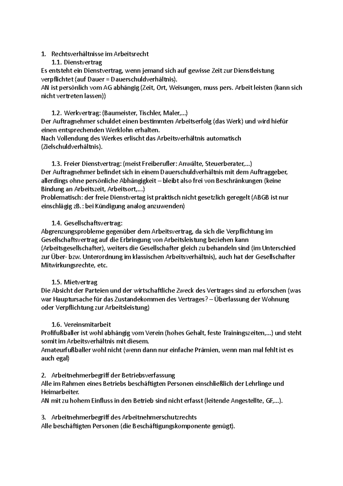 Arbeitsrecht Zusammenfassung - Rechtsverhältnisse Im Arbeitsrecht ...