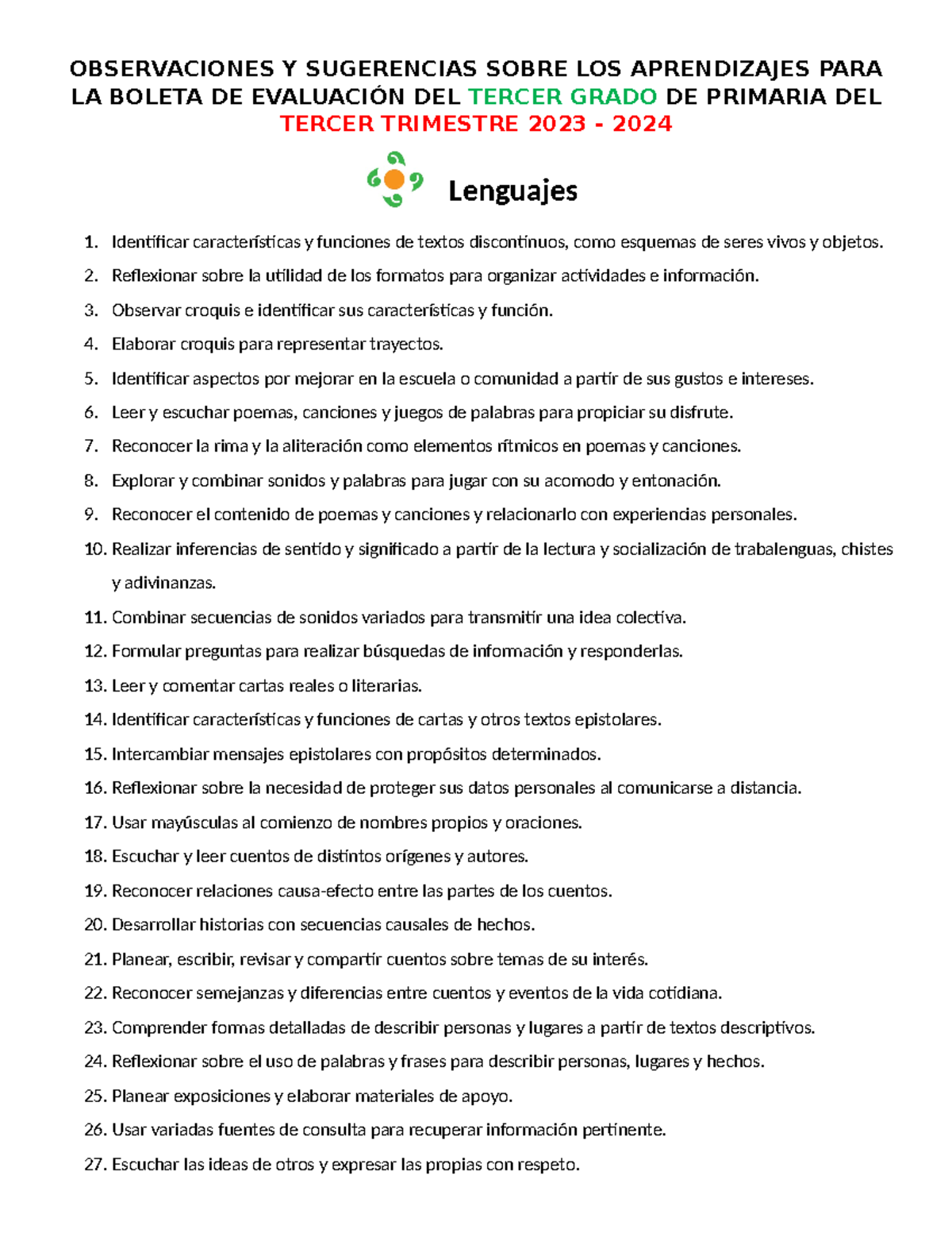 Observaciones Sugerencias 3er Grado 3er Trimestre 23-24ME