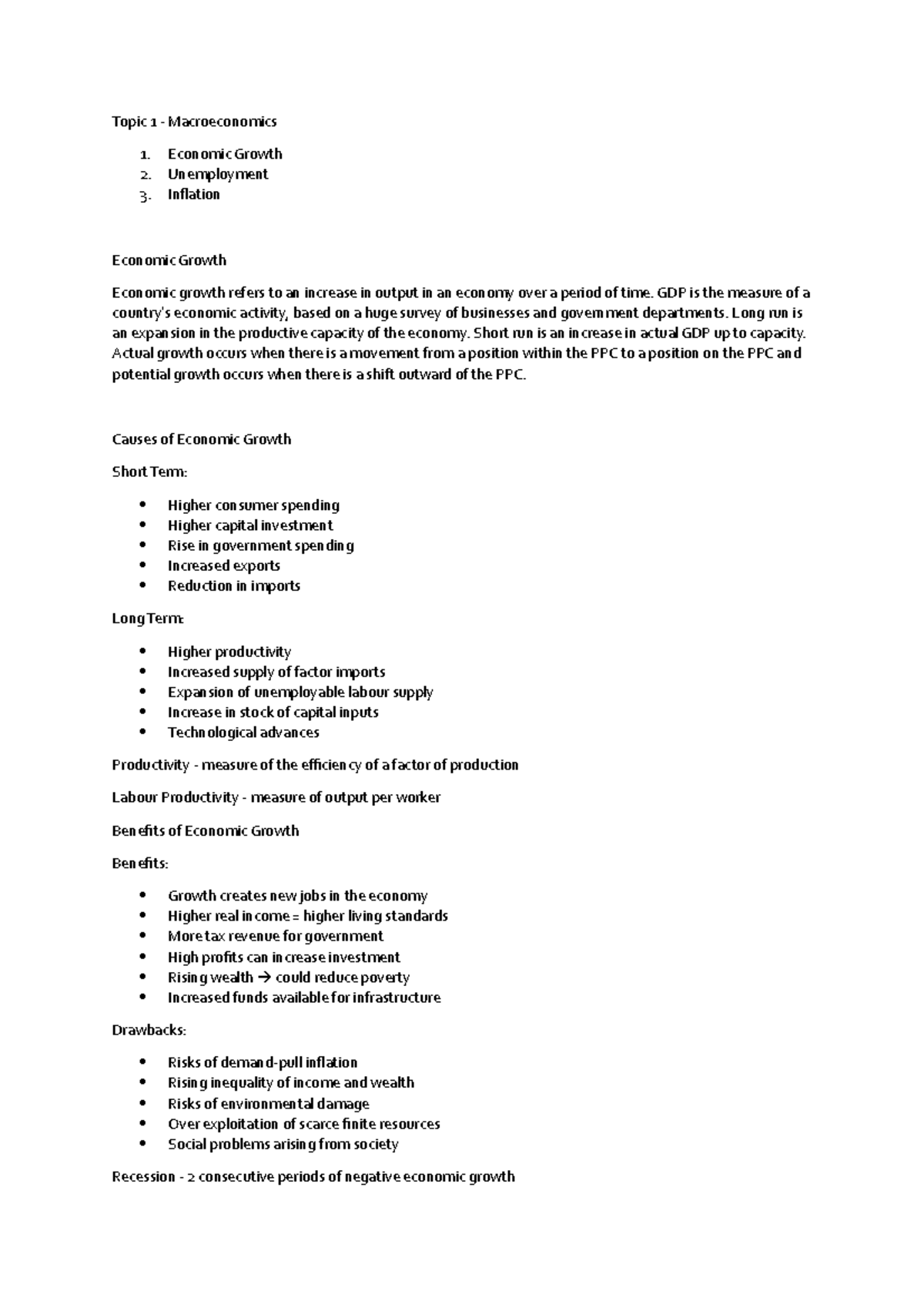 Topic 1 Macro - These notes are for an A* in economics. - Topic 1 ...