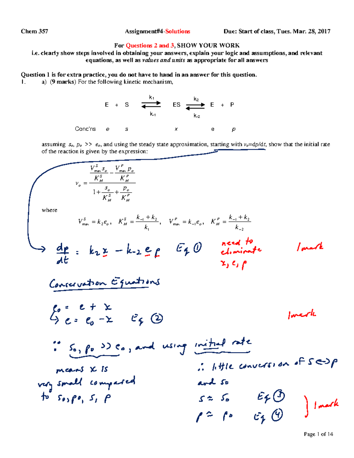 CHEM 357 Assignment 4 Solutions (2017) - P M o S M o P M o P S M o S o ...