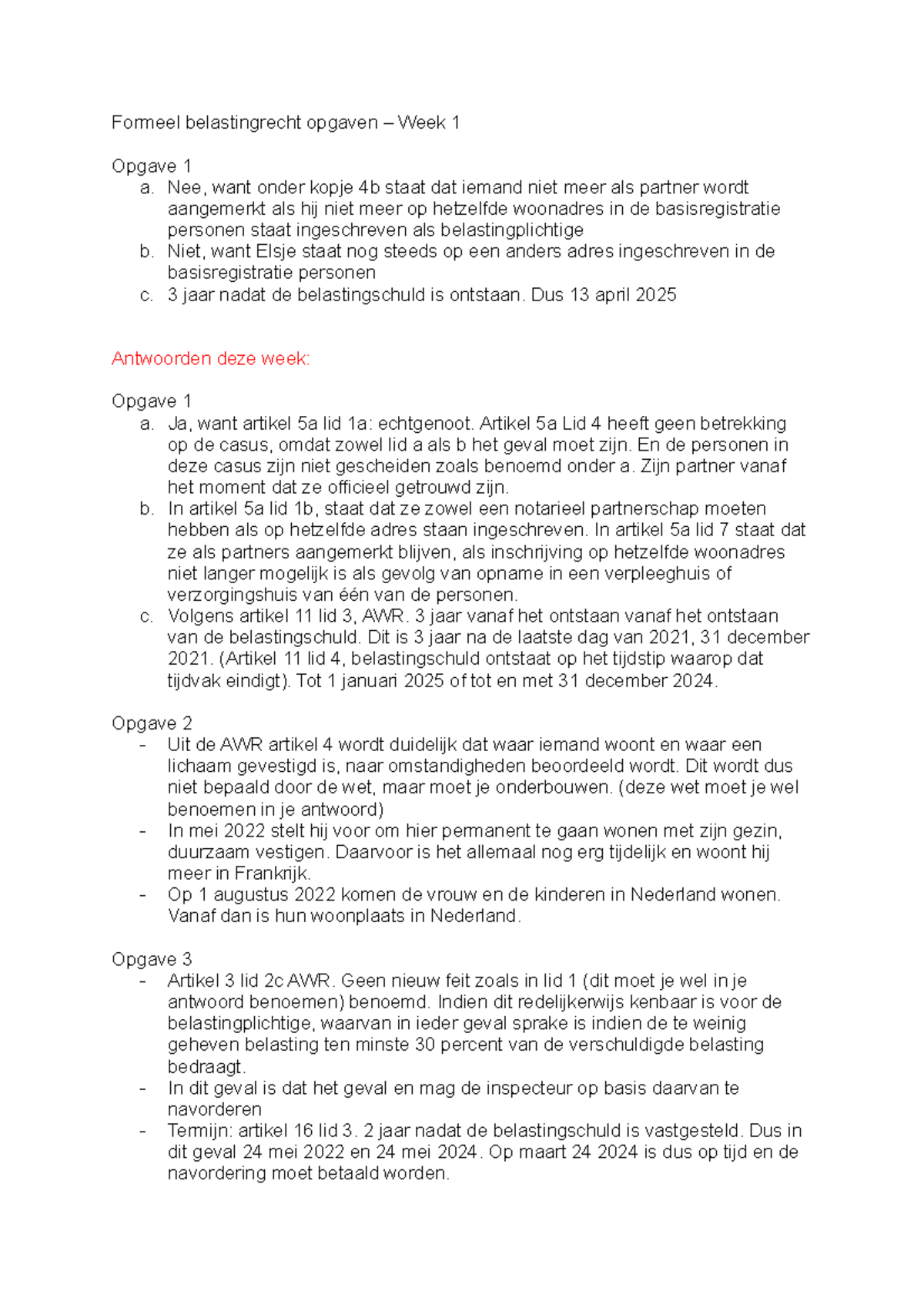 Belastingrecht Opgaven Week 1 Uitwerkingen - Formeel Belastingrecht ...