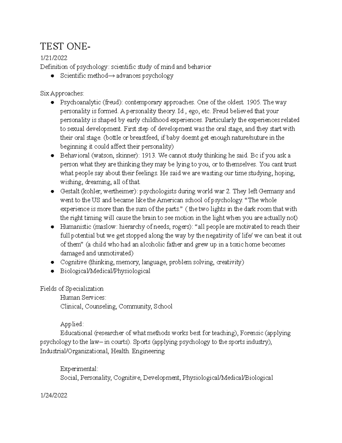 Psych notes Rod Gillis PSY 110 TEST ONE 1/21/ Definition of