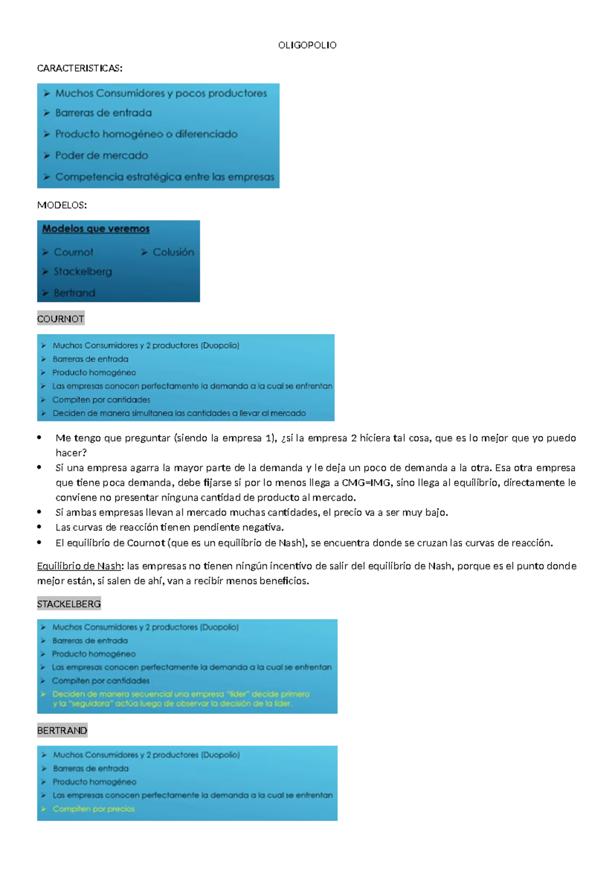 Oligopolio - resumen - OLIGOPOLIO CARACTERISTICAS: MODELOS: COURNOT Me ...