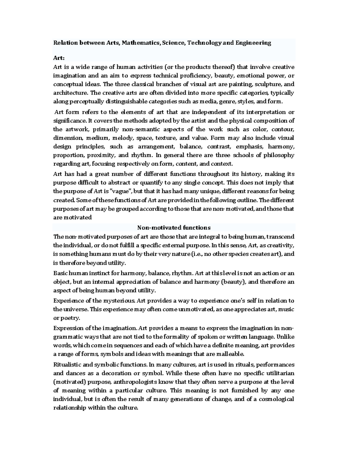 Week-2 - Relation between Arts, Mathematics, Science, Technology and ...