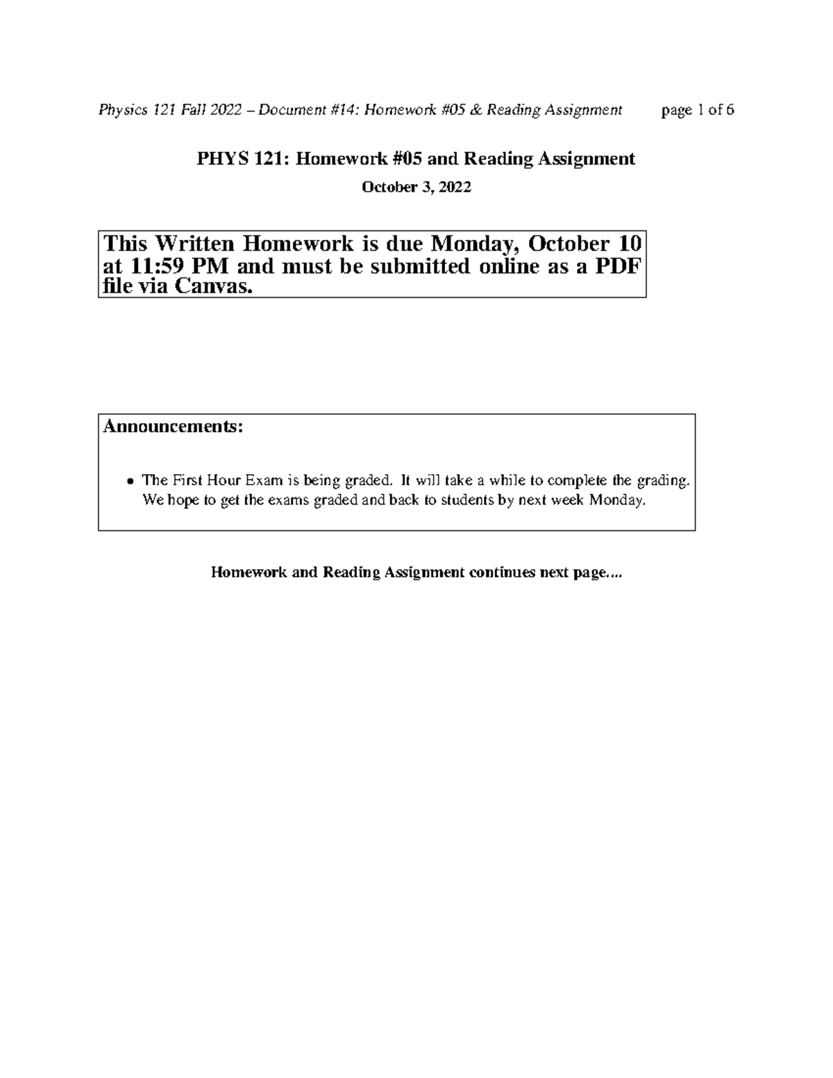 Physics 121 - Homework 5 - PHYS 121: Homework #05 and Reading ...