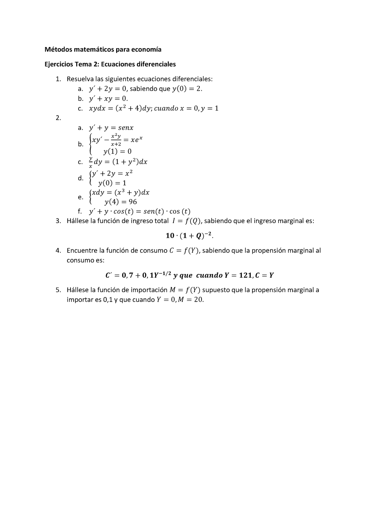 Ejercicios Tema 2 AP Matemáticas 2 - Matemáticas II - URJC - Studocu