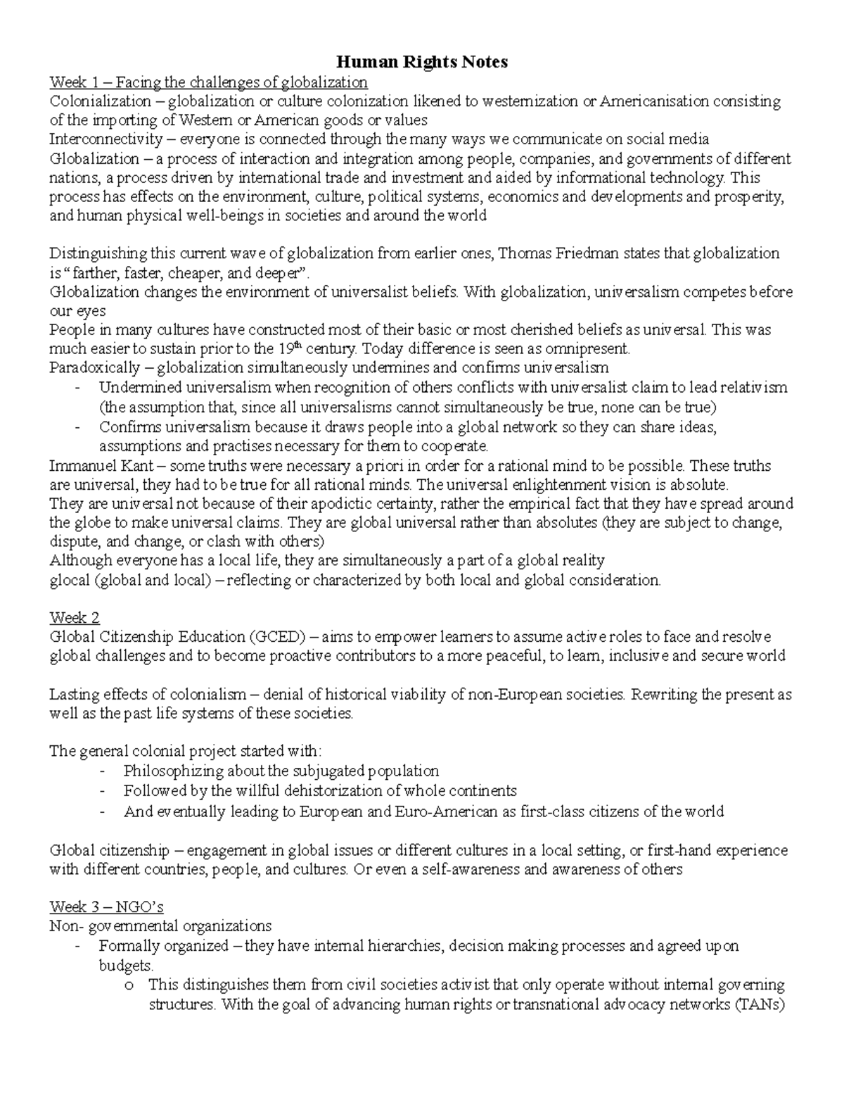 Notes for HUMR1001 Human Rights class - Human Rights Notes Week 1 ...