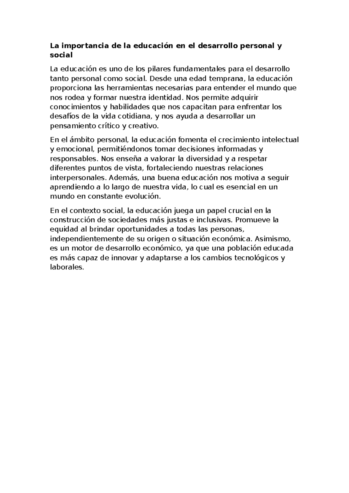 La importancia de la educación en el desarrollo personal y social - La ...
