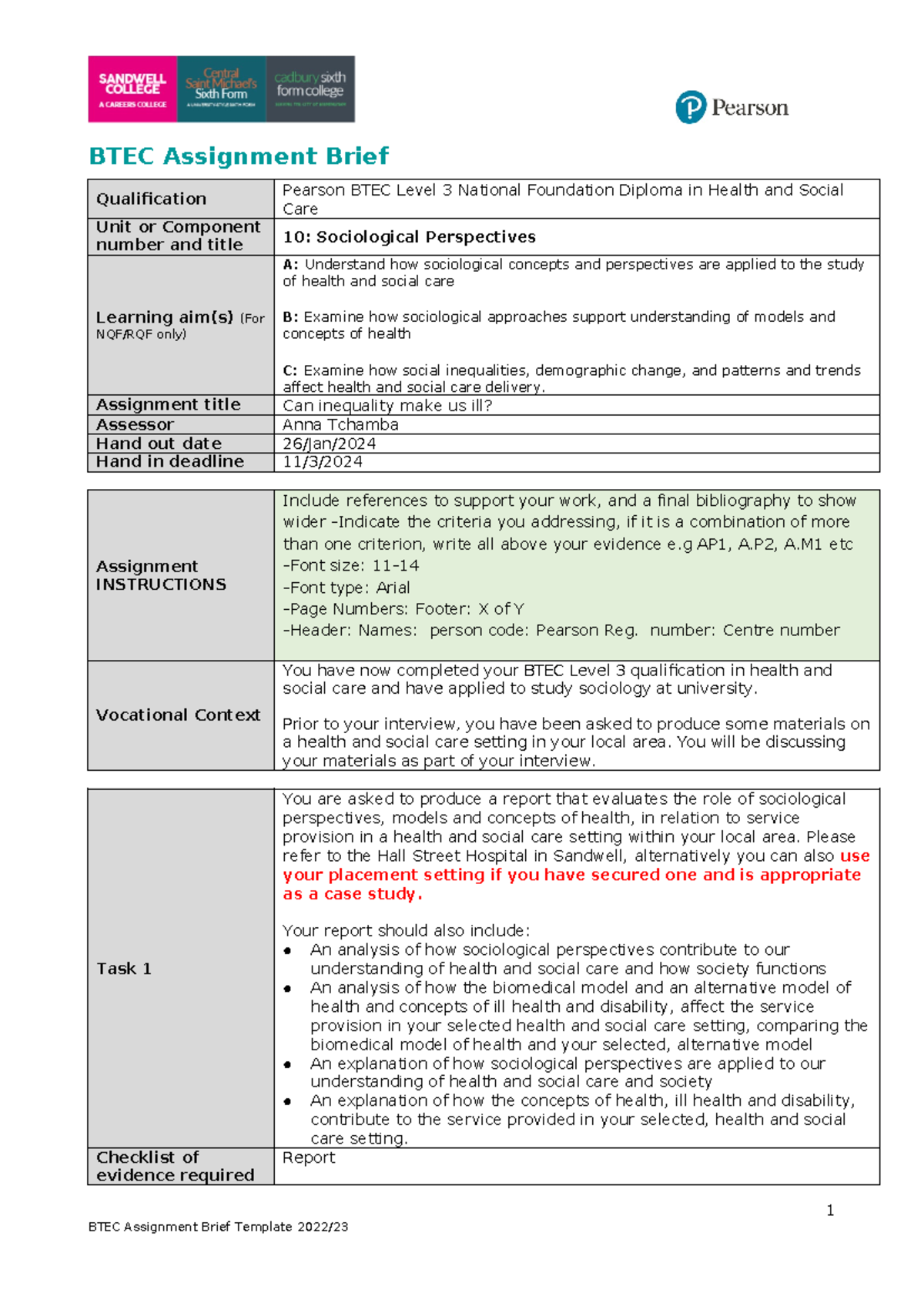 Group A Final Unit 10 Sociological Perspectives Brief - BTEC Assignment ...