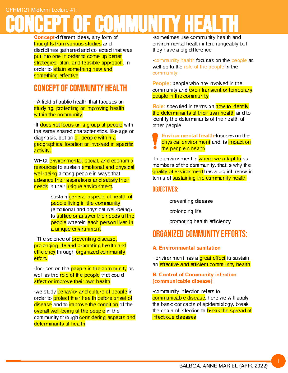 MT1 Concept Of Community Health 1 Concept Of Community Health Concept 