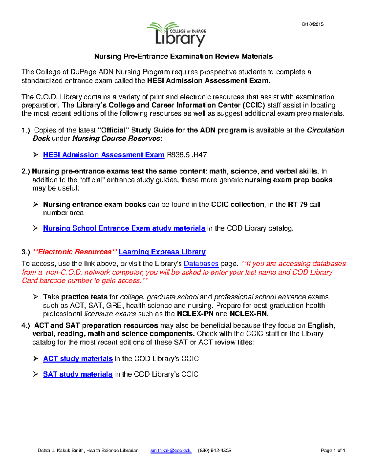 Nursing Entrance Exam Resources 2 - 8/10/ Nursing Pre-Entrance ...
