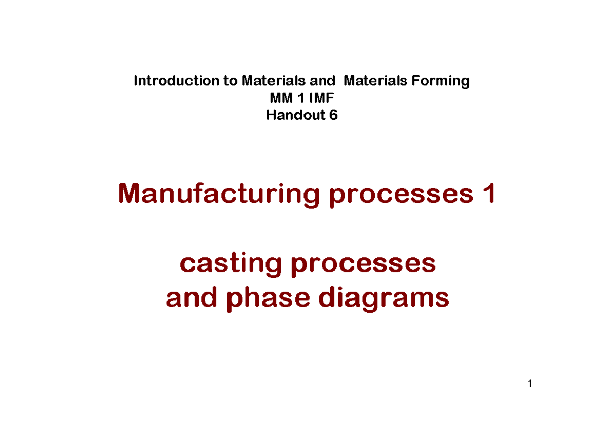 Lecture notes, Casting Processes Manufacturing processes 1 casting