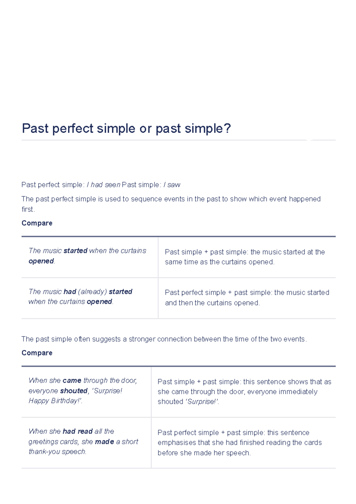 Past perfect simple or past simple - Cambridge Grammar - Past perfect ...
