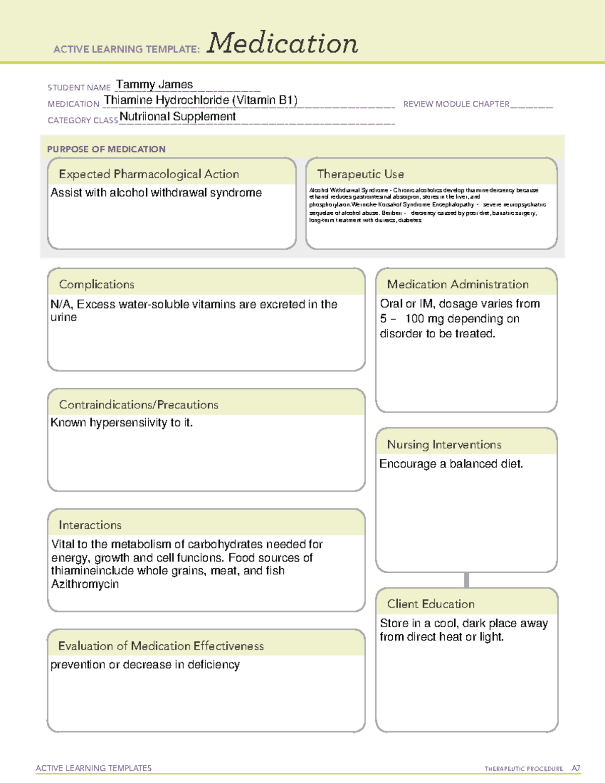 Active Learning Template medication Thiamine ACTIVE LEARNING