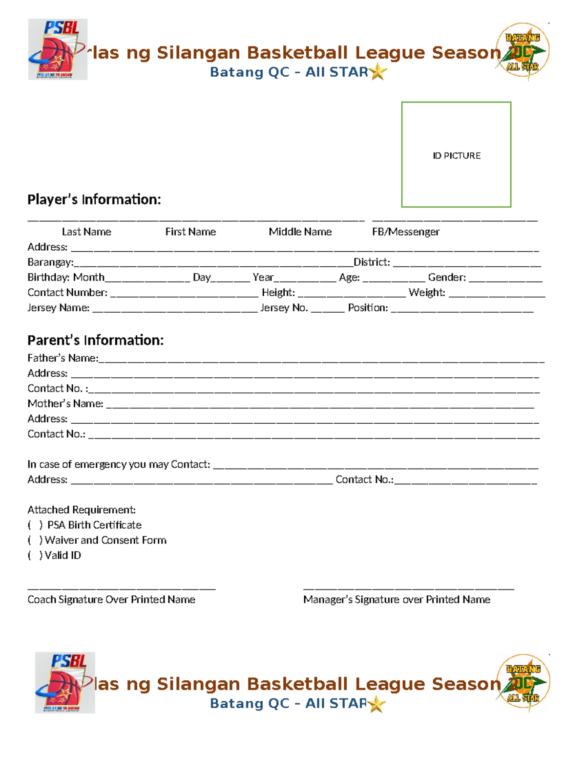 Players Waiver AND INFO 18+ - Perlas ng Silangan Basketball League ...
