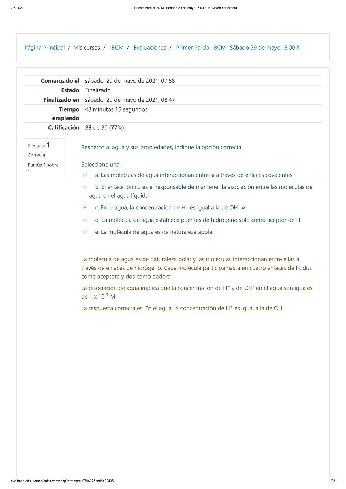 Primer Parcial IBCM 2021 - Página Principal / Mis Cursos / IBCM ...