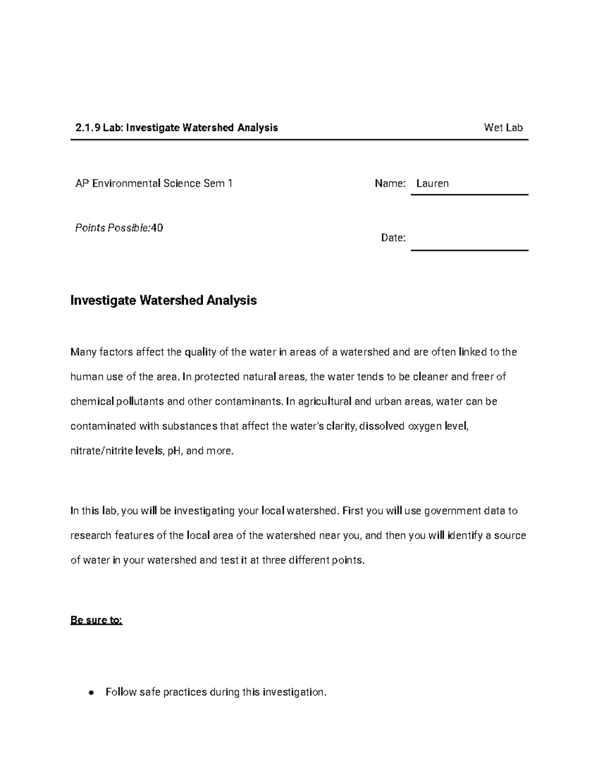 2.1.9 Lab Investigate Watershed Analysis 1 2.1 Lab Investigate