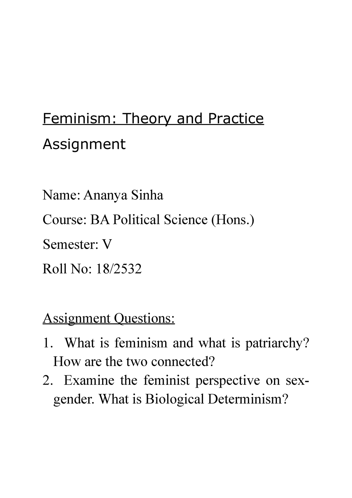 examples of thesis statements for feminism