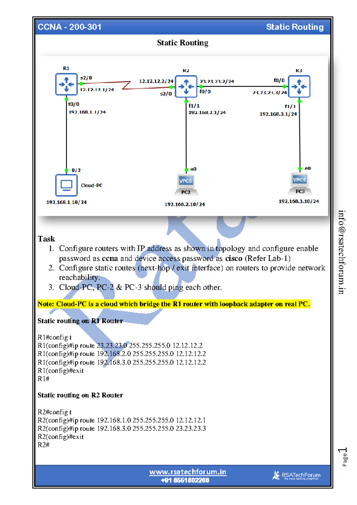 CCNA 200-301 - Lab-4 Static Routing v1.0 - CCNA - 200 - 301 Static ...