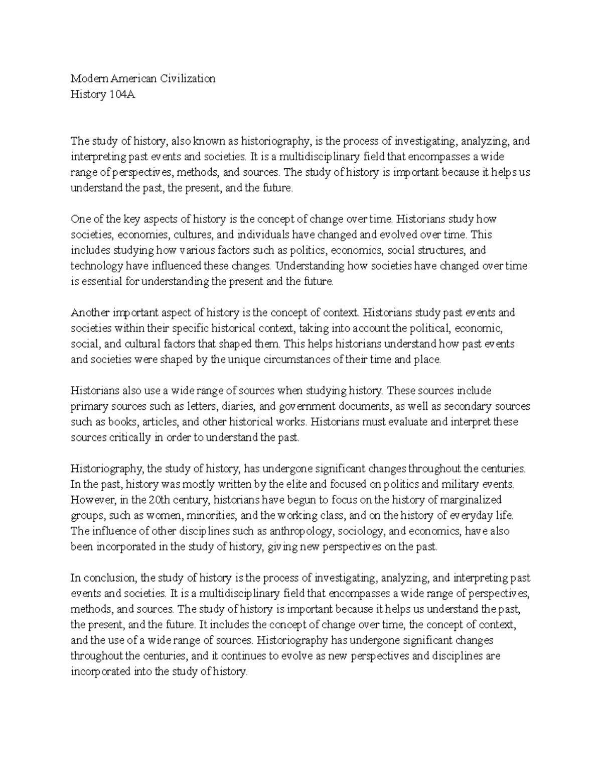 What is history notes Dr. Chelsea Gibson Modern American