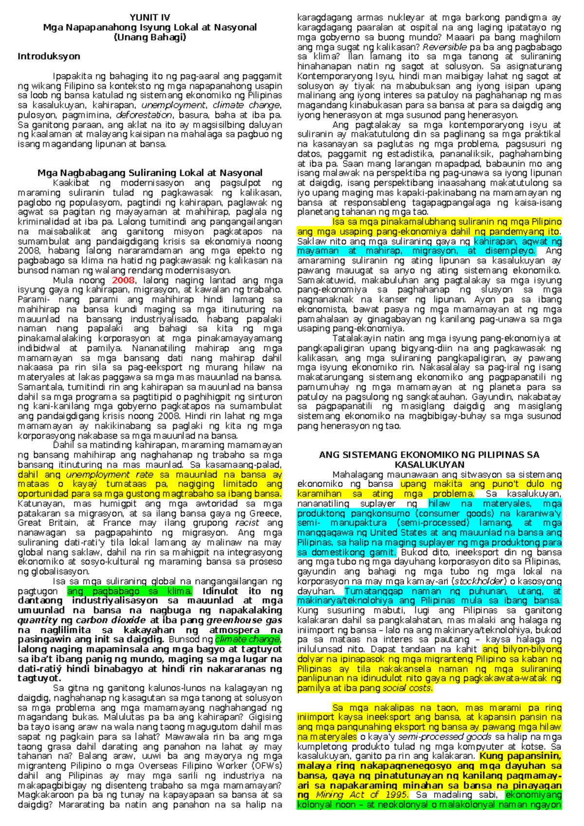 Yunit-IV-Mga-Napapanahong-Isyung-Lokal-at-Nasyonal-Unang-Bahagi - YUNIT ...