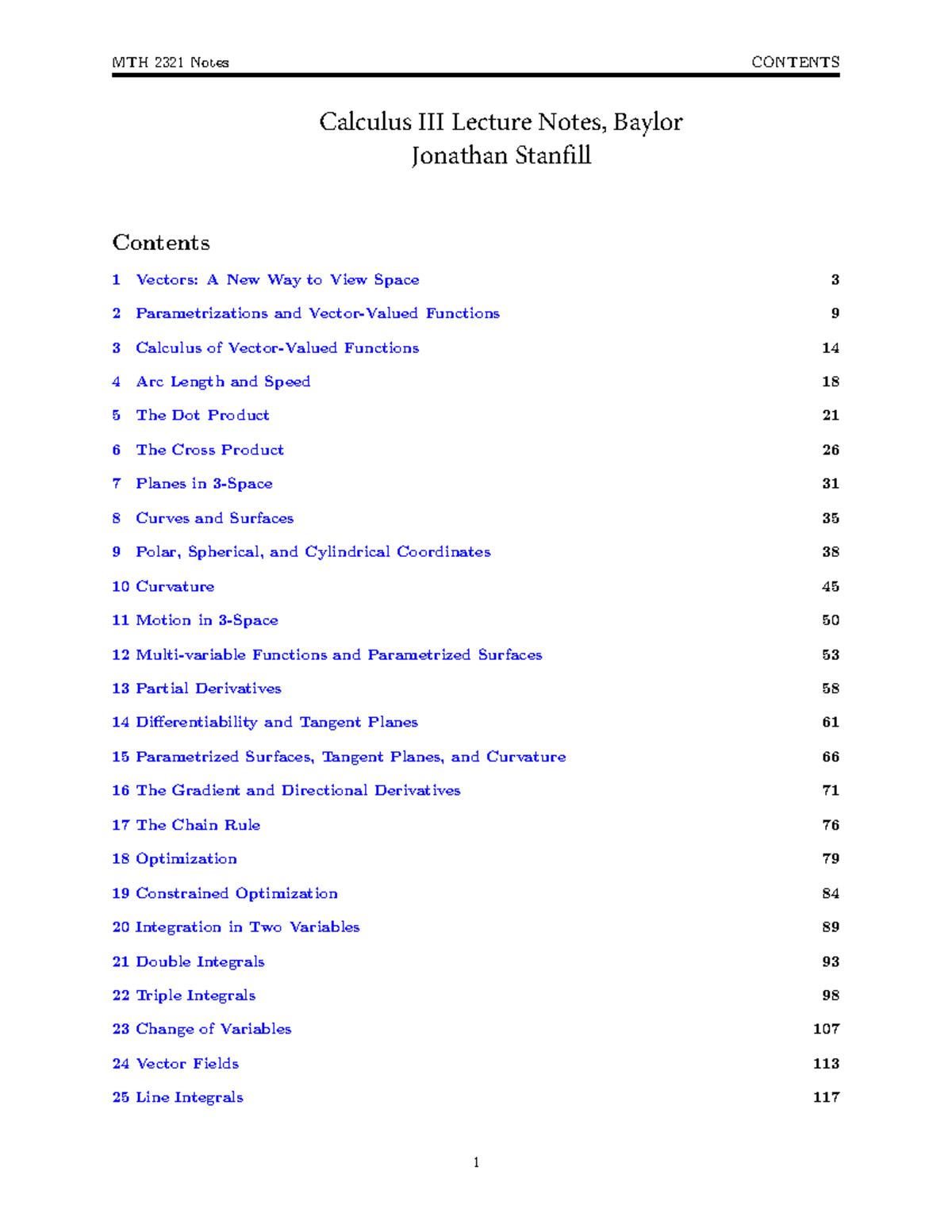 Calculus III Lecture Notes - MTH 2321 Notes CONTENTS Calculus III ...