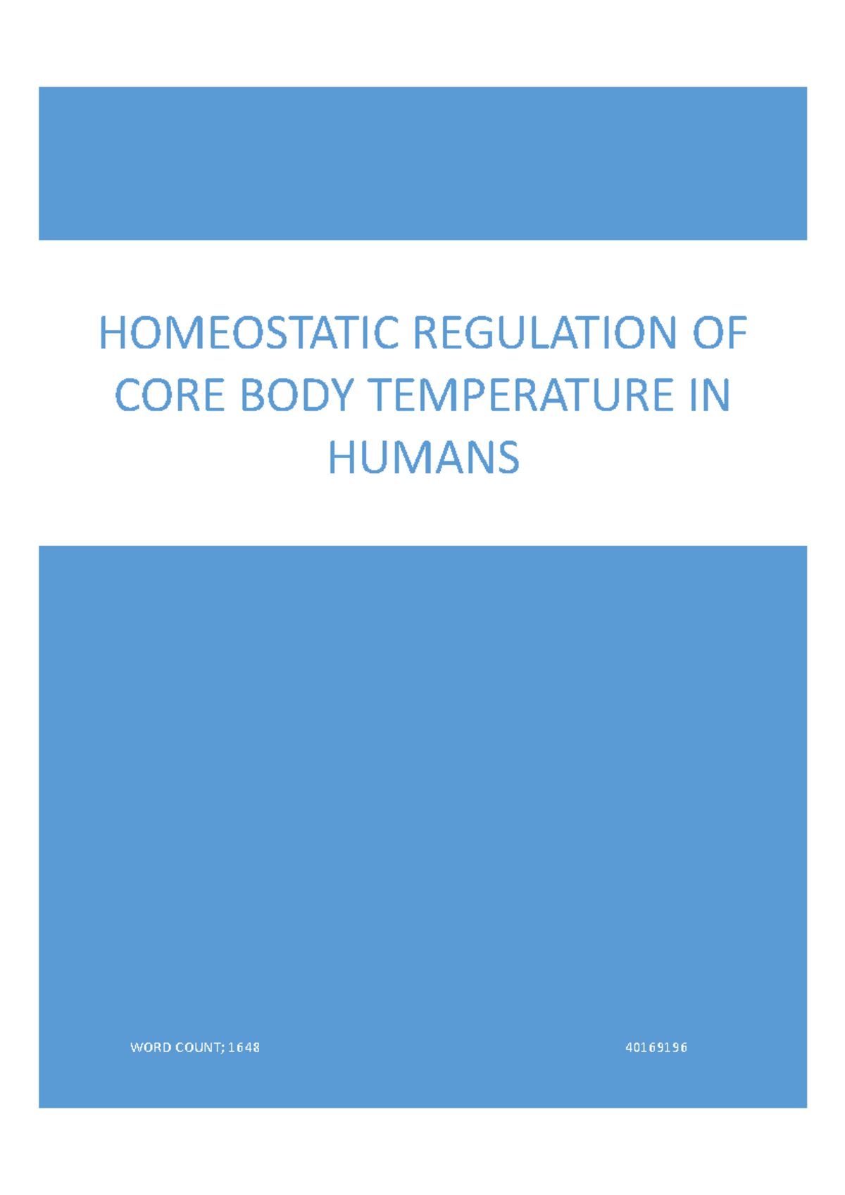 Regulation of Core Body Temperature - WORD COUNT; 1648 40169196 ...