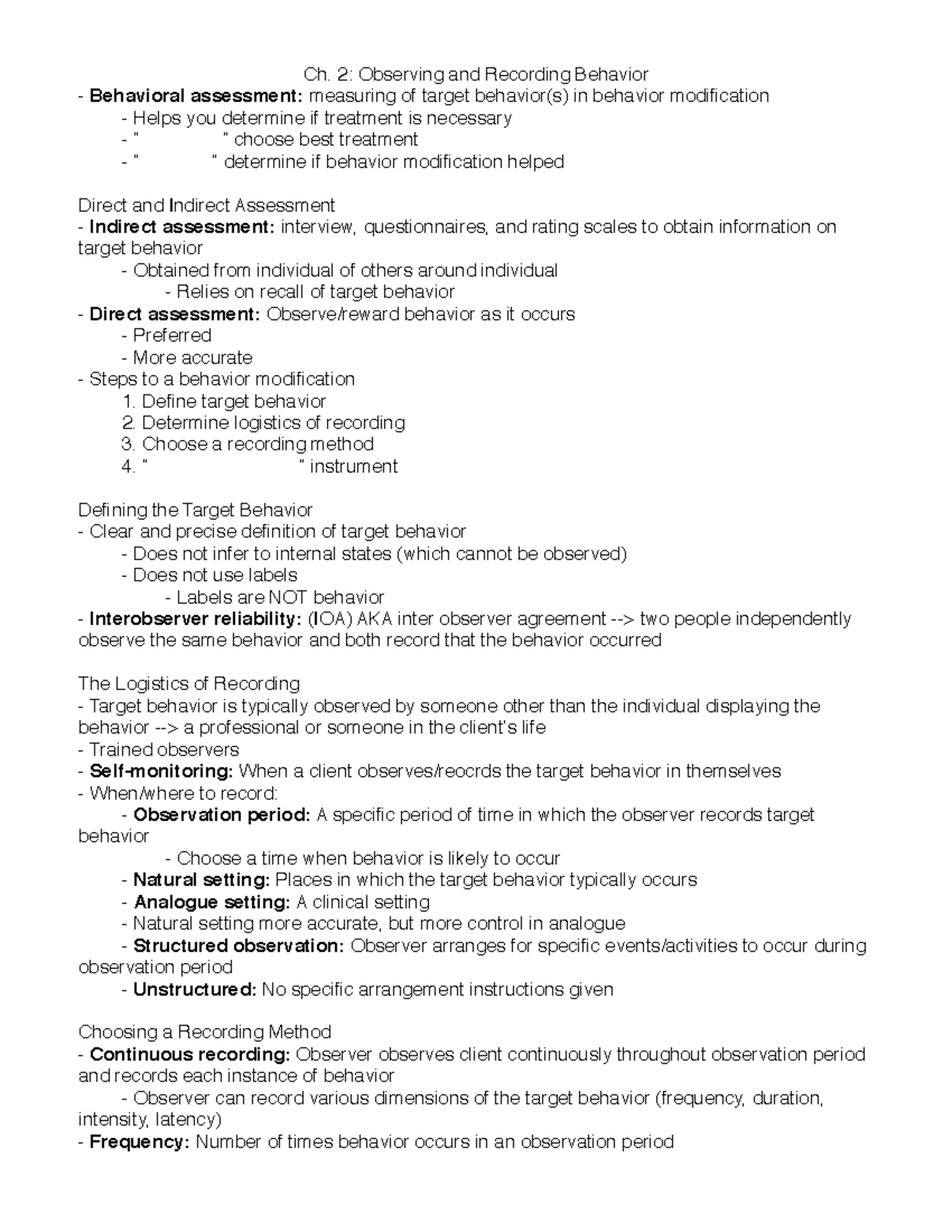 P171-CH2 - Lecture notes 1 - Ch. 2: Observing and Recording Behavior ...