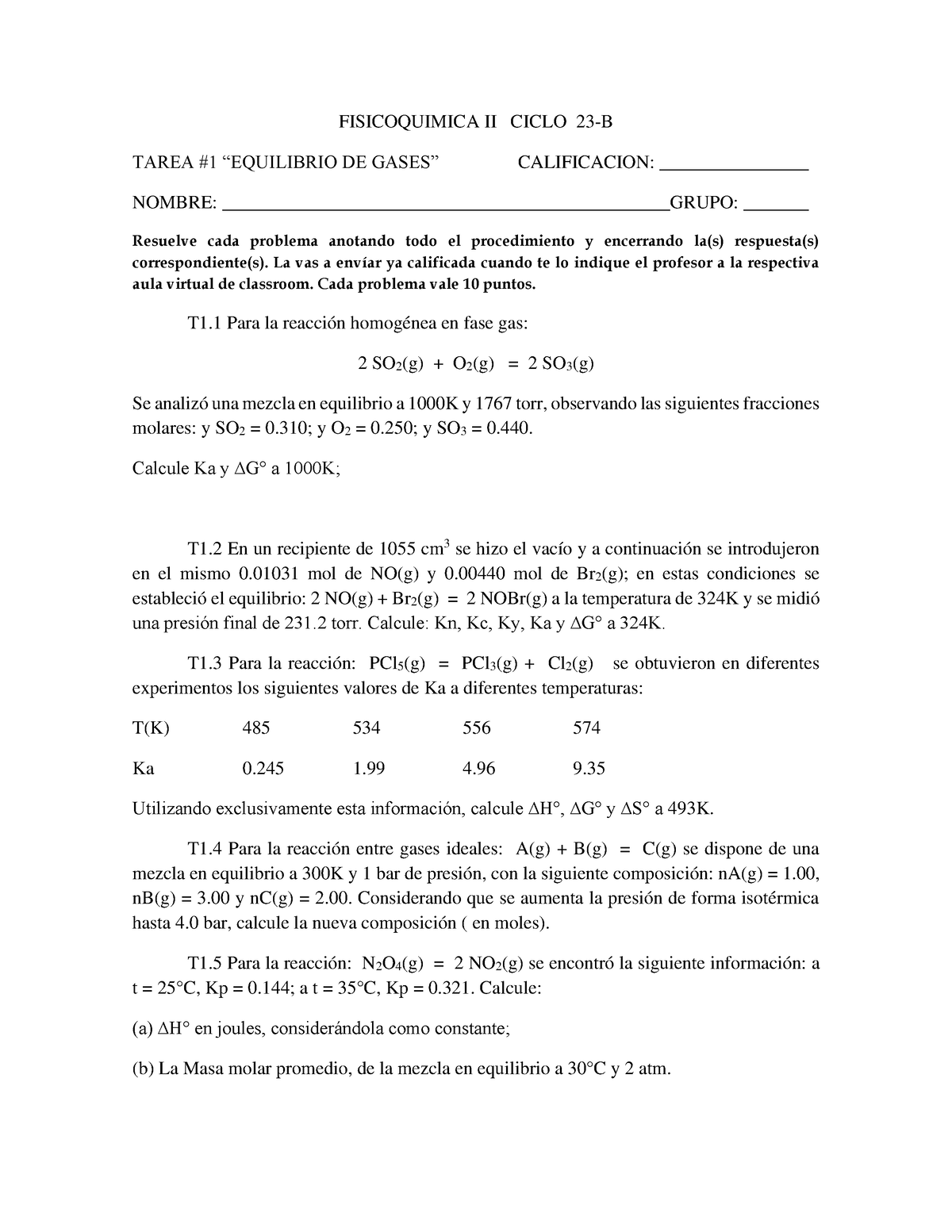 Tarea 1 23B Ejercicio de práctica FISICOQUIMICA II CICLO 23 B