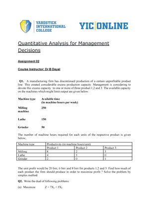 quantitative analysis for management decision assignment