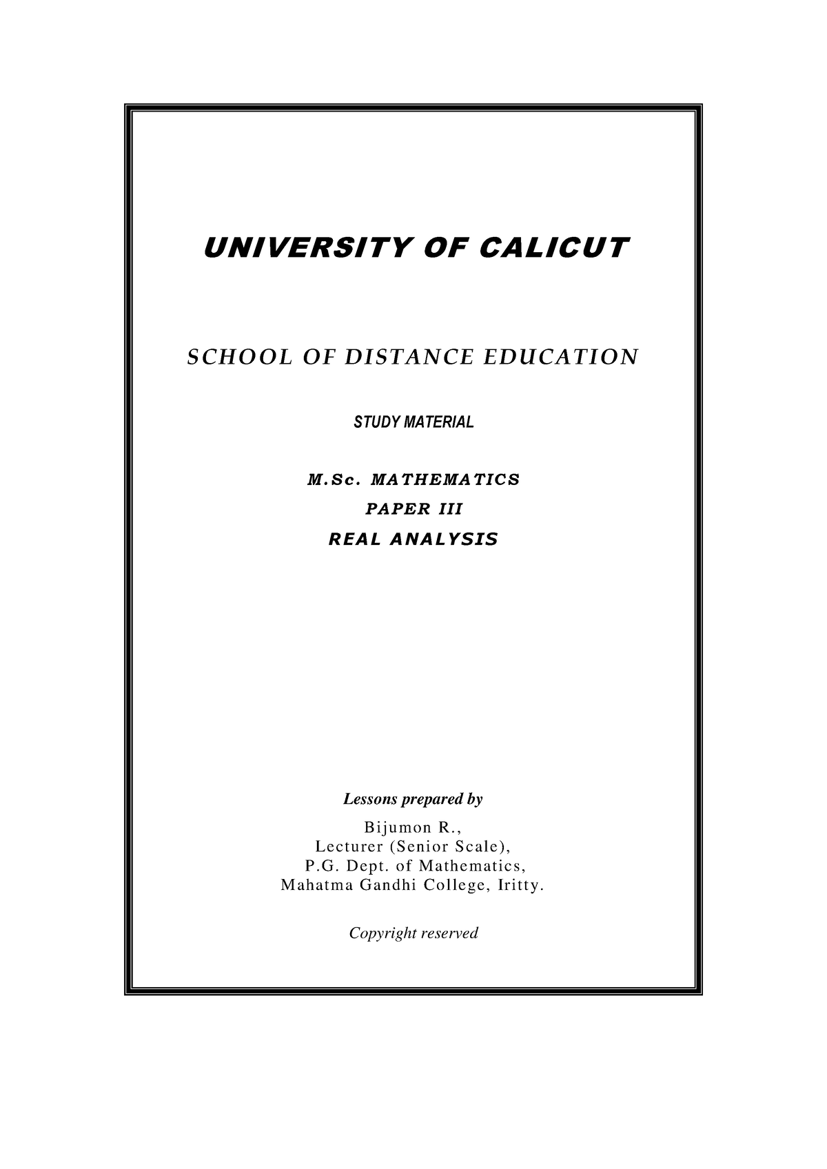 calicut university online thesis