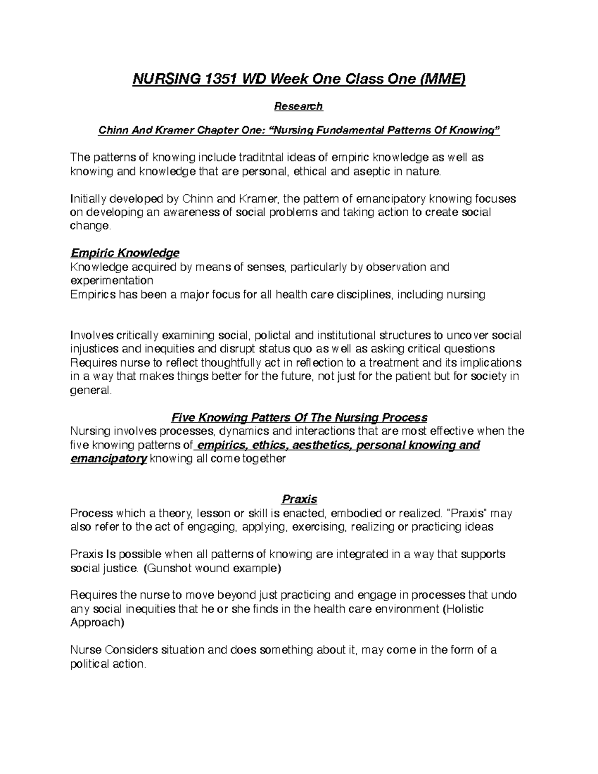 1351 Week One PDF - NURSING 1351 WD Week One Class One (MME) Research ...
