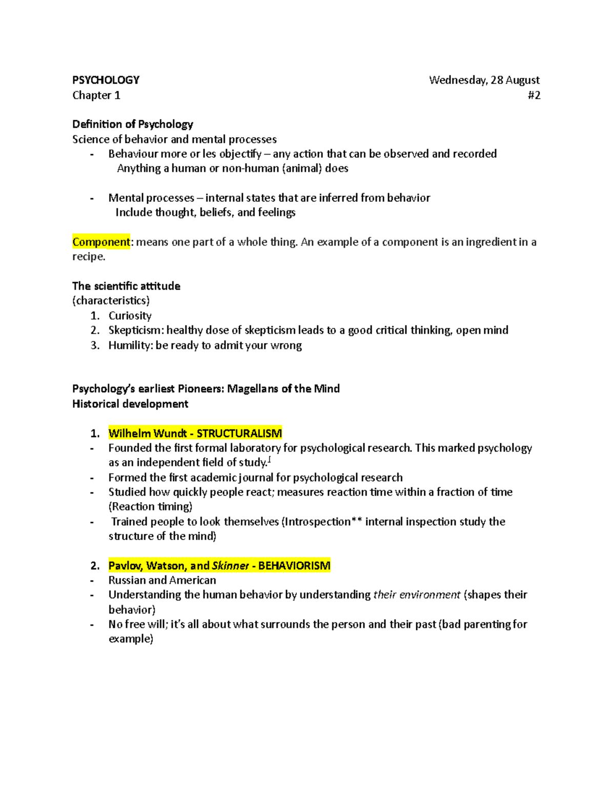Chapter 1 - PSYCHOLOGY Wednesday, 28 August Chapter 1 # Definition of ...