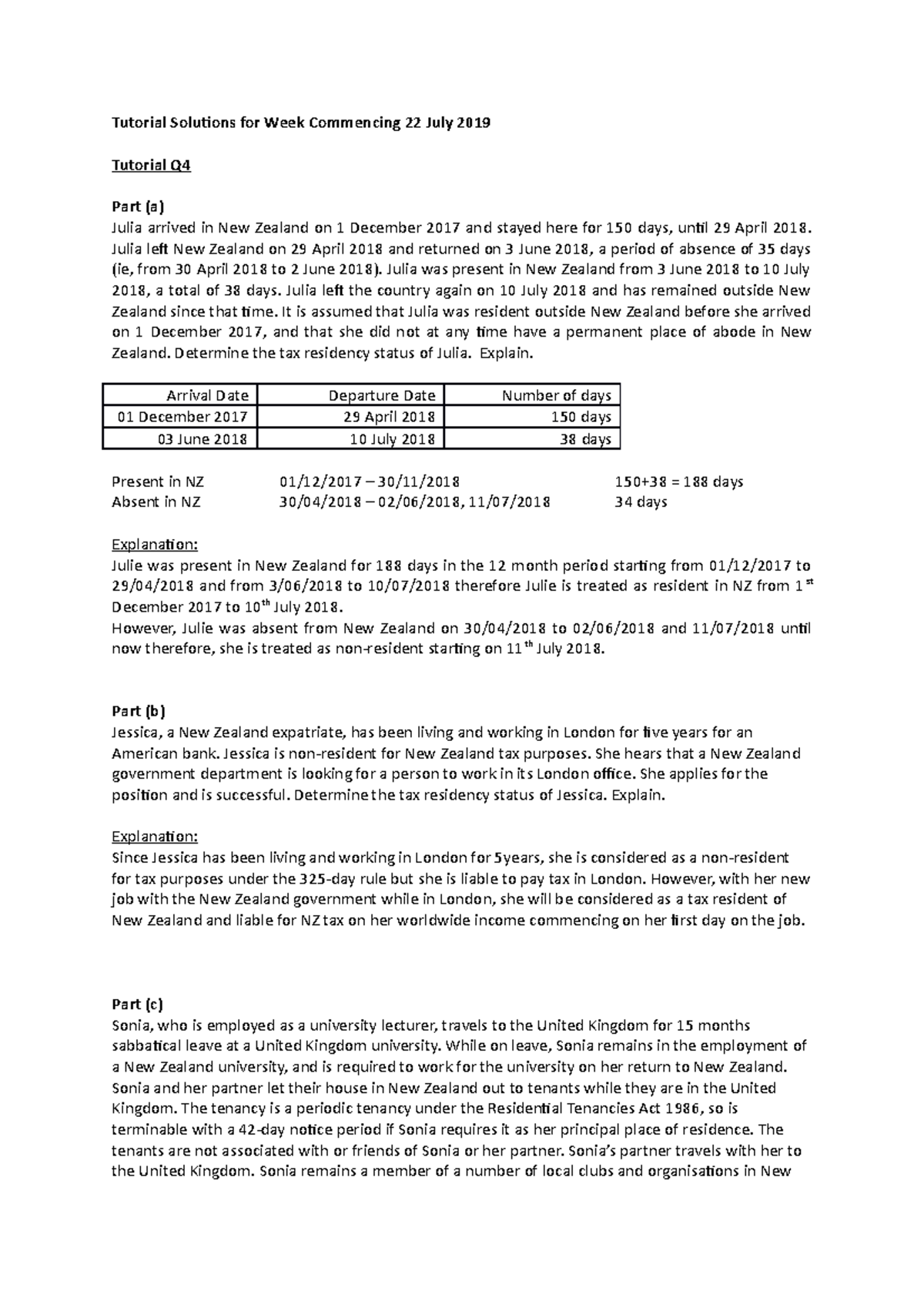02 Tutorial Tutorial Solutions For Week Commencing 22 July 2019