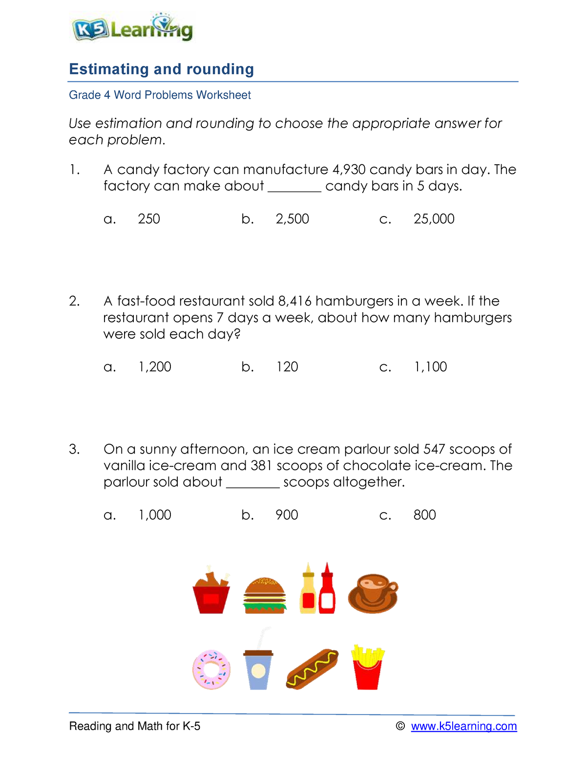 Grade 4 Word Problems Estimating Rounding B - Reading And Math For K-5 ...