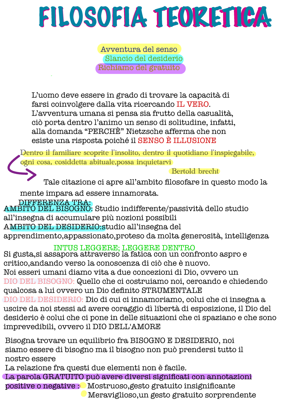 IL CORAGGIO DI ESSERE LIBERI, Appunti di Filosofia Teoretica