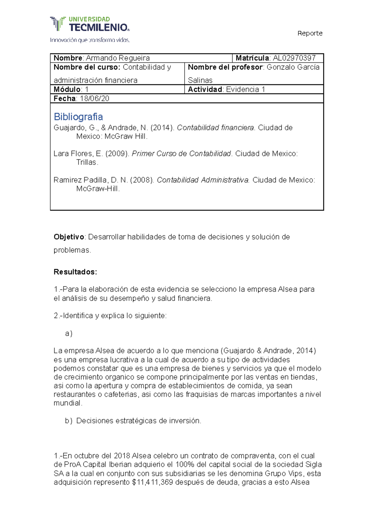 Evidencia 1 Contabilidad Y Administración Financiera - TecMilenio - Studocu