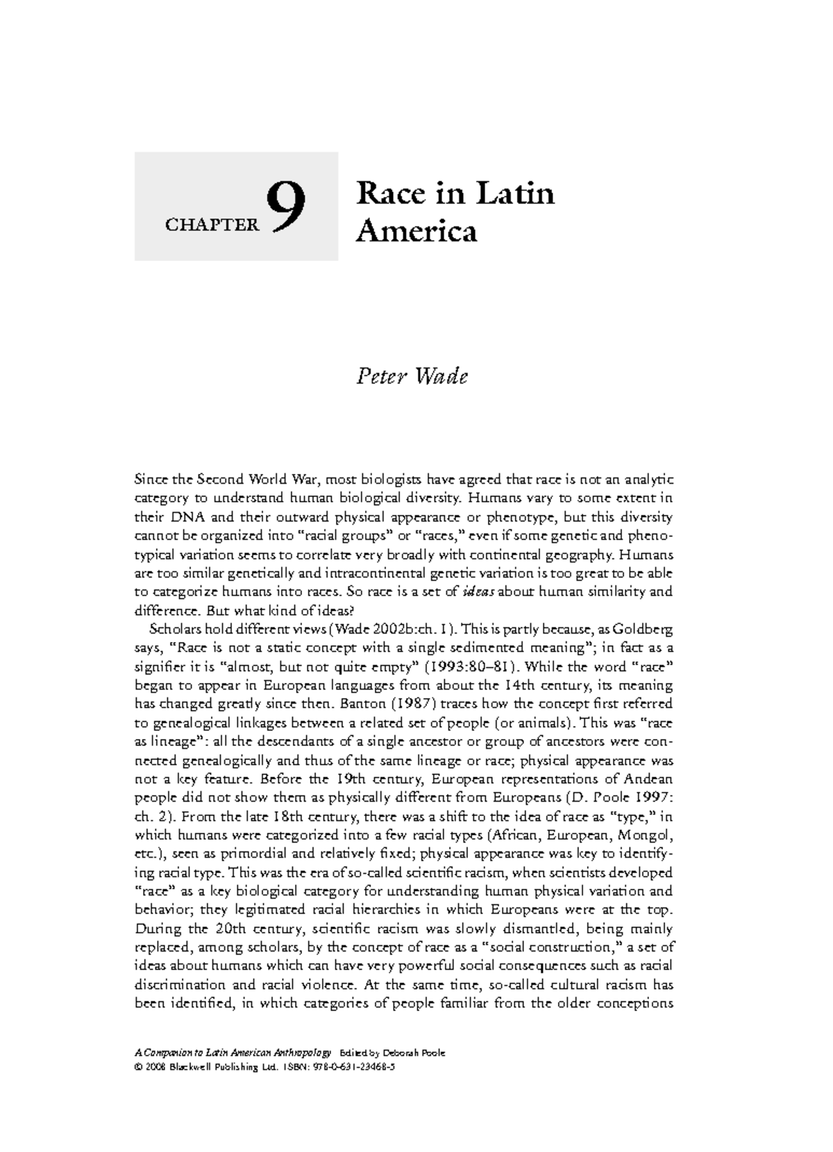 Race in Latin America. WADE - Since the Second World War, most ...