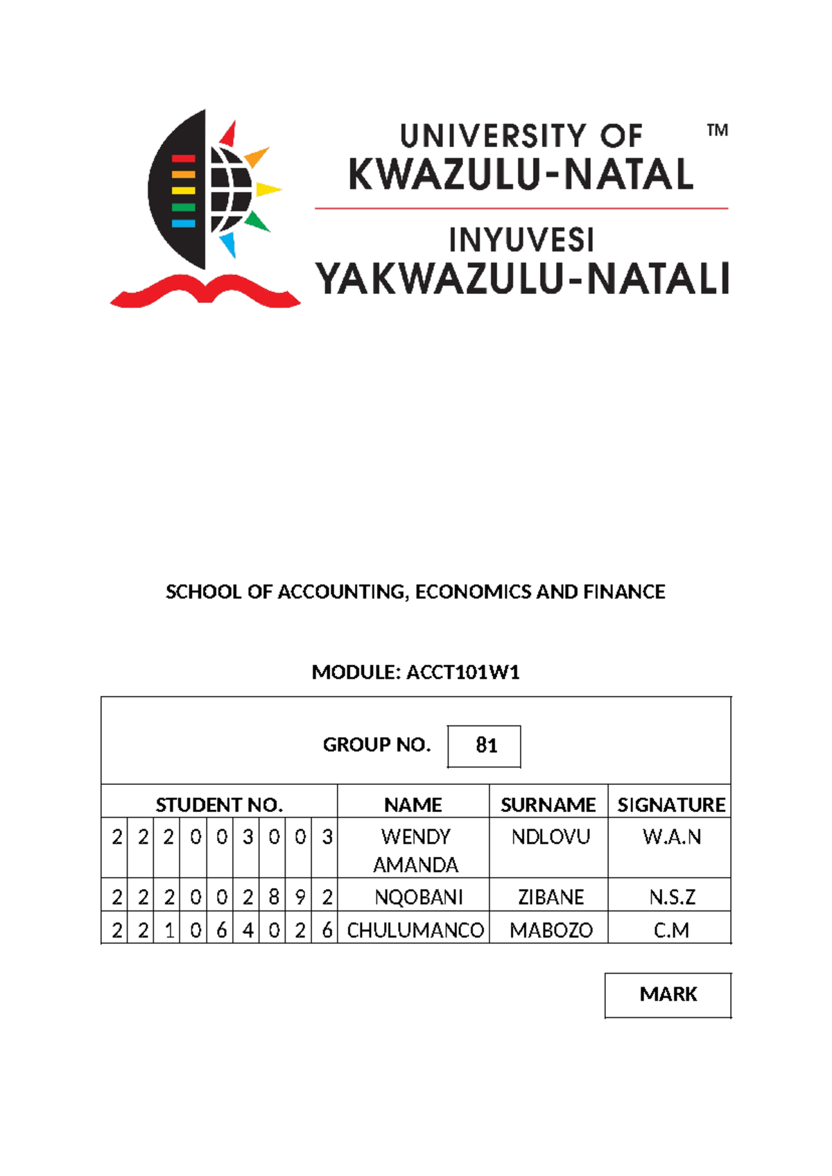 Accounting Assignment - SCHOOL OF ACCOUNTING, ECONOMICS AND FINANCE ...