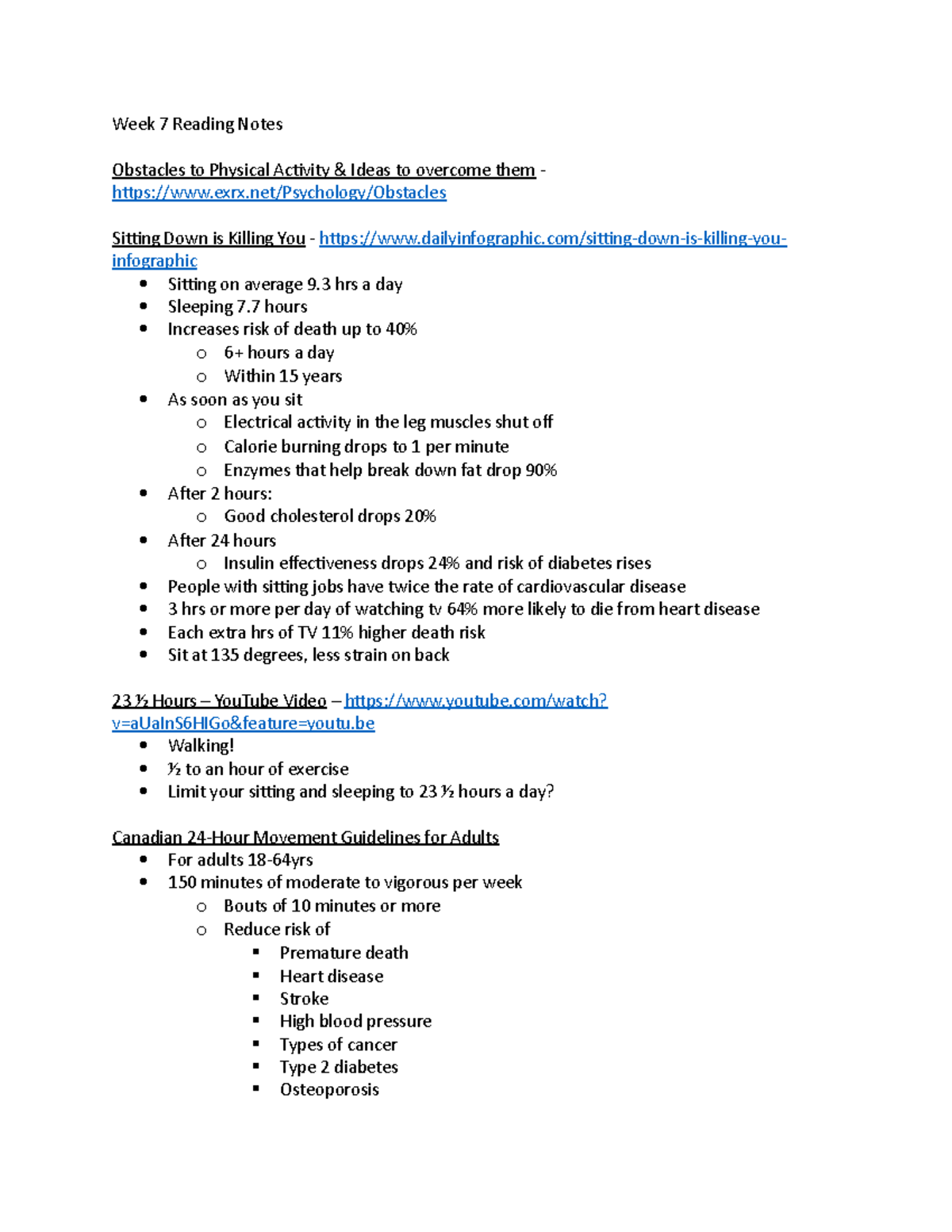 Week 7 Reading Notes - Week 7 Reading Notes Obstacles to Physical ...