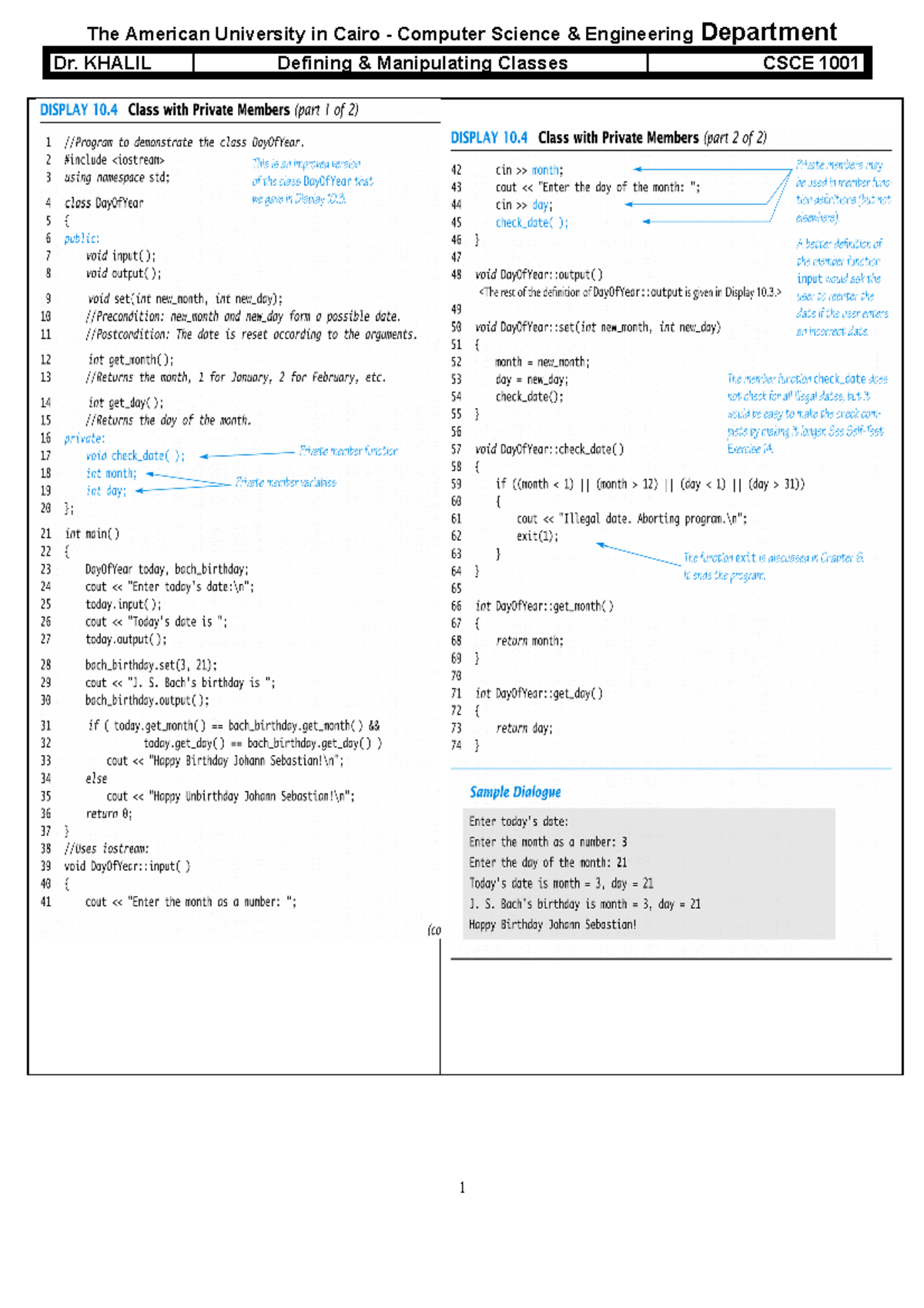 Applications on Classes - The American University in Cairo - Computer ...