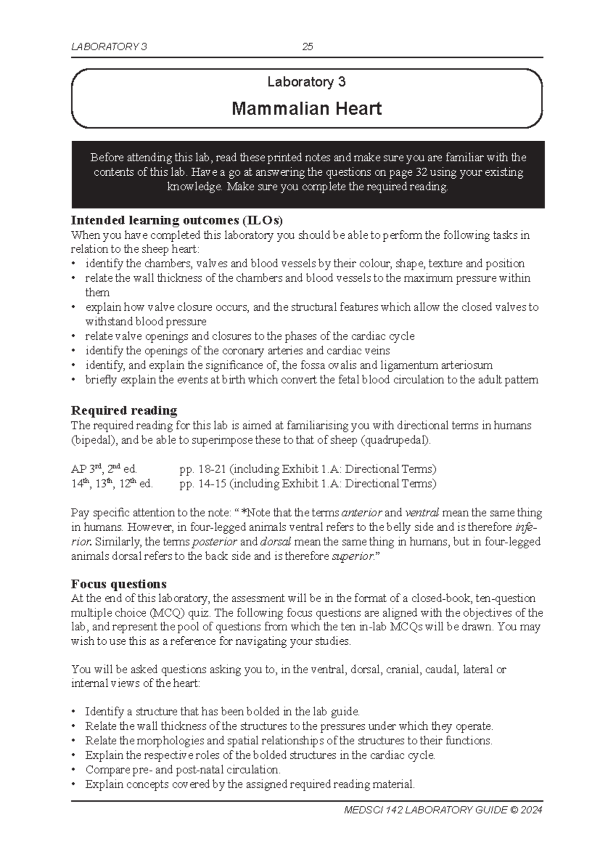 2024 M Edsci 142 Lab 03 Cardiovascular - Intended learning outcomes ...