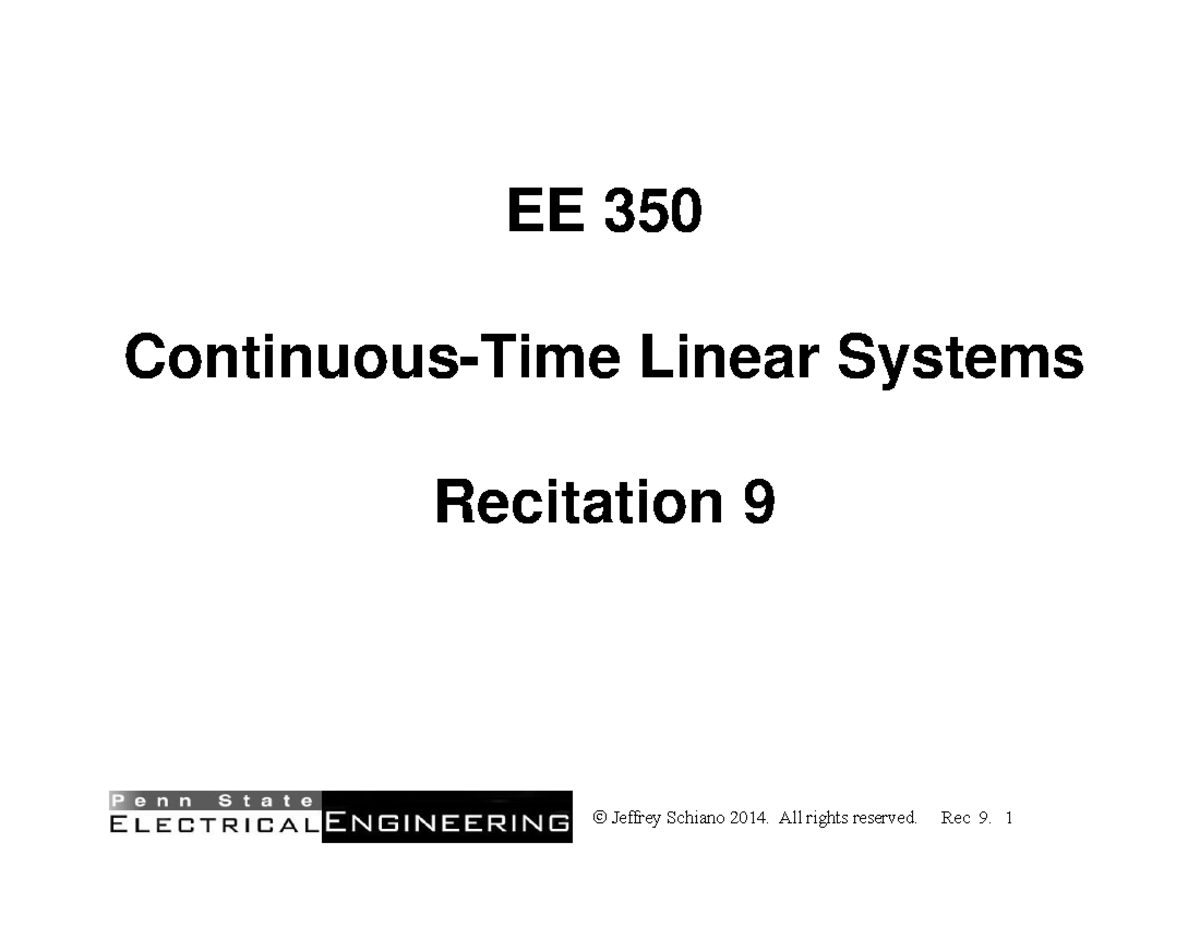 REC soln-Rec 9 EE350 f14 soln - Jeffrey Schiano 2014. All rights ...