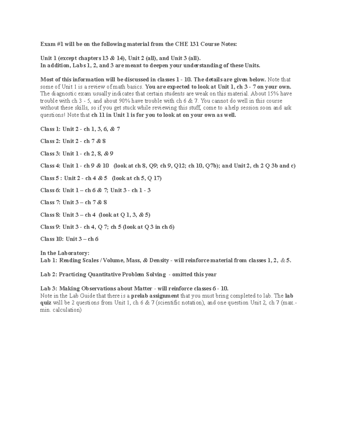 Outline for test 1 - Practice Exam Material - Exam #1 will be on the ...