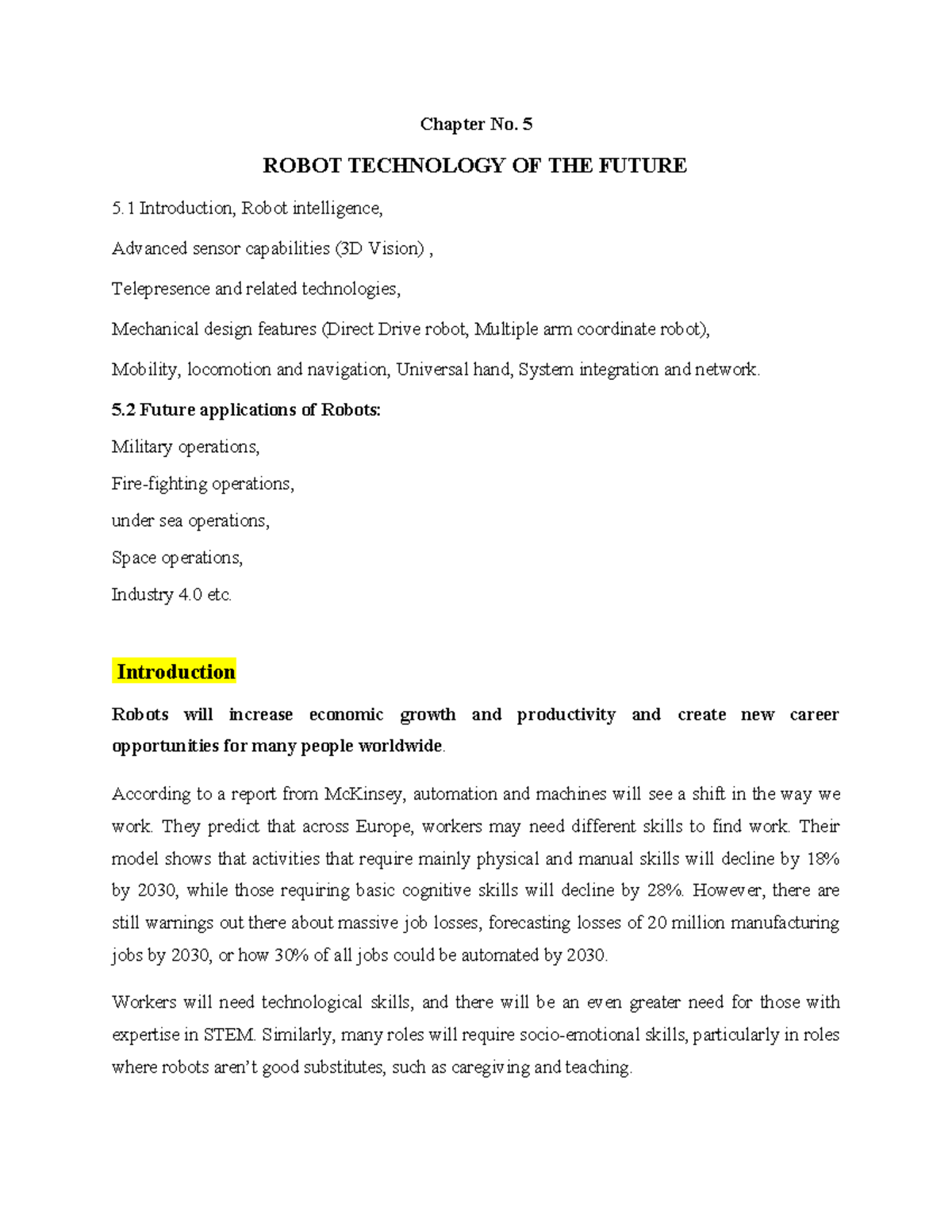 Chapter 5 IRB-1 - Chapter No. 5 ROBOT TECHNOLOGY OF THE FUTURE 5 ...