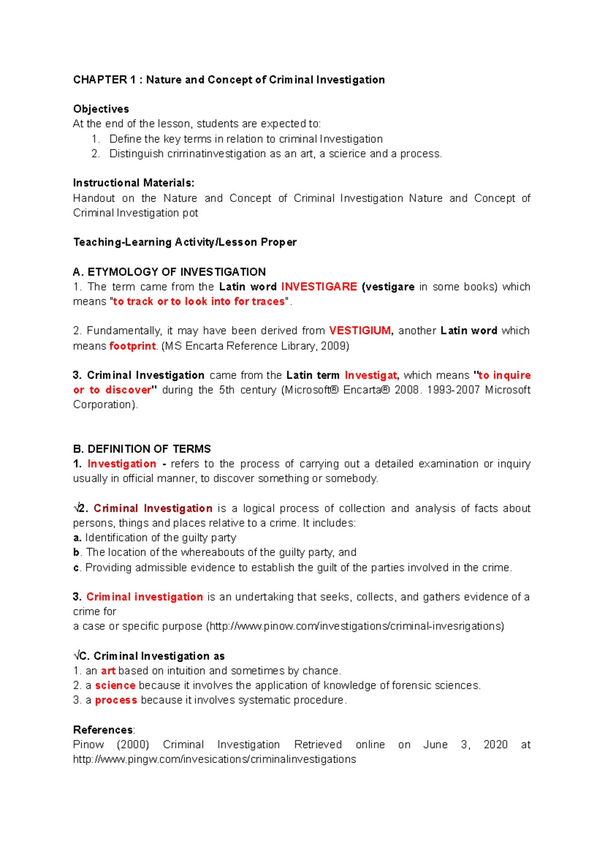 CDI 1 - check niyo - CHAPTER 1 : Nature and Concept of Criminal ...