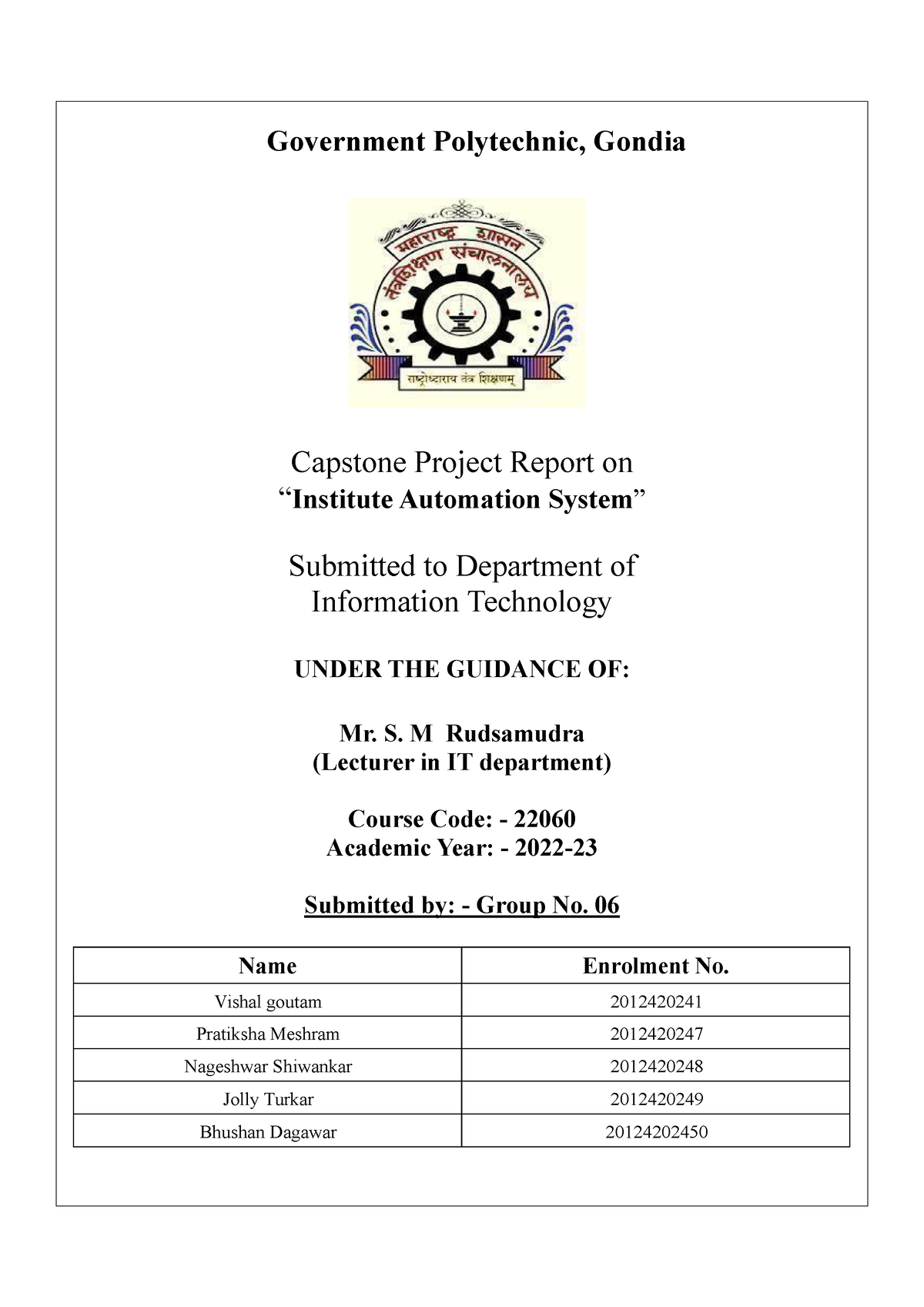 Final v3 - Government Polytechnic, Gondia Capstone Project Report on ...