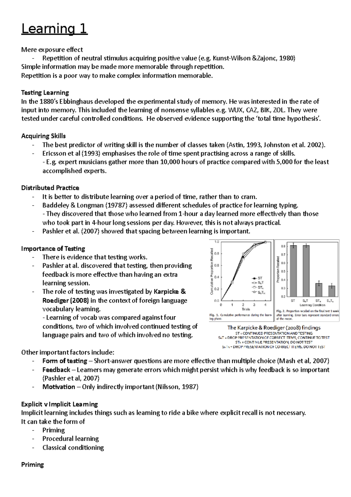 Learning 1 - Lecture notes - Learning 1 Mere exposure effect ...