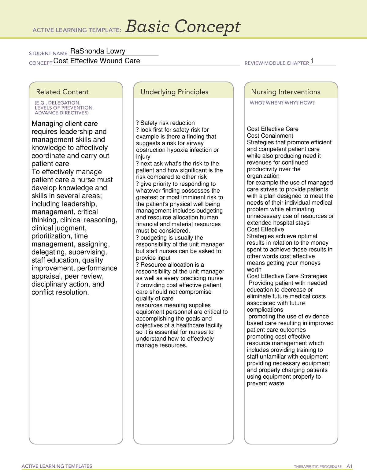 Cost Effective Care ATI Template ACTIVE LEARNING TEMPLATES