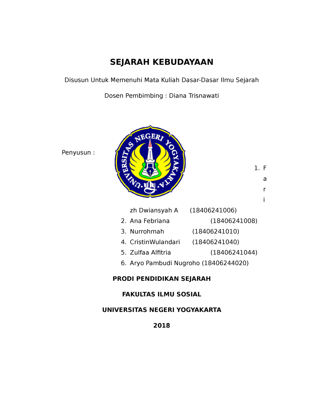 Sejarah Kebudayaan - SEJARAH KEBUDAYAAN Disusun Untuk Memenuhi Mata ...